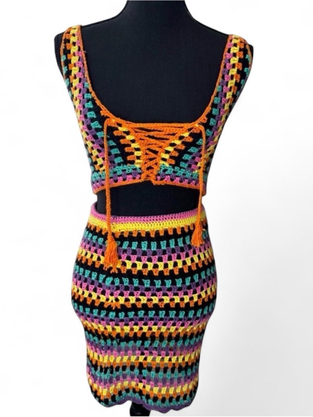 Hera Collection Multicolor Crochet Backless Two-Piece Dress